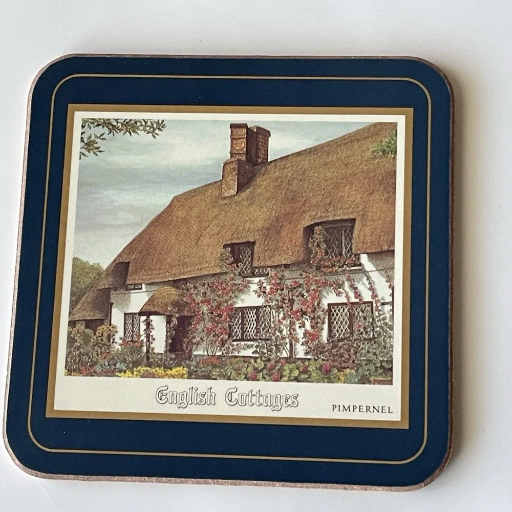 Vintage Pimpernel English Cottages Coaster Set of 6 Cork Backed Made In England